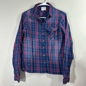 Vero Moda Plaid Button Down Shirt Womens XS Blue Red Ex Regular Fit VMPOLL
